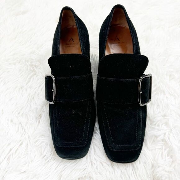 Aquatalia Square Toe Block Heel Suede Loafers - Picture 3 of 10